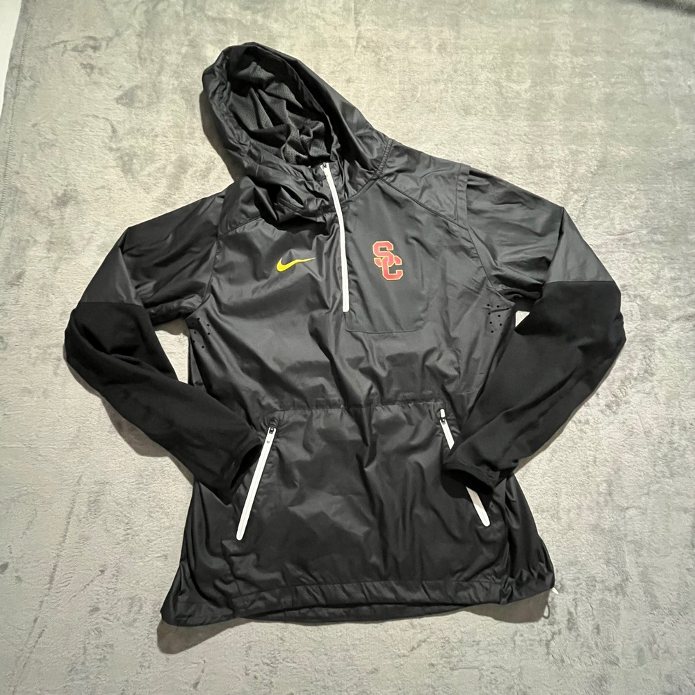 Nike Windbreaker Medium Black USC Trojans Player Issued Hooded Jacket 814174-010